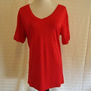 New Zenana Premium V-Neck Short Sleeve T-Shirt Top Red sz L